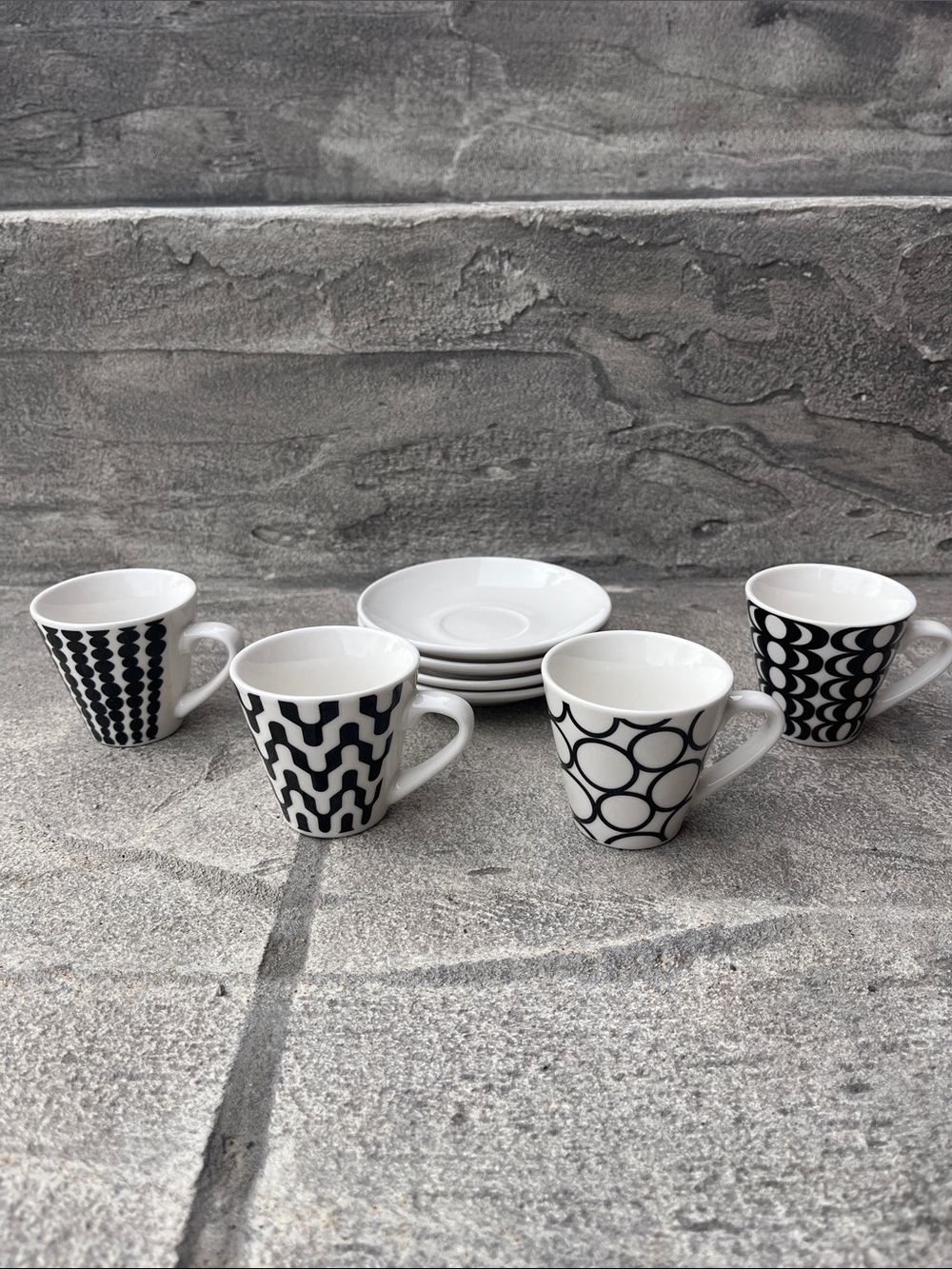 Black & White Patterned New Bone China Espresso Cup Set
